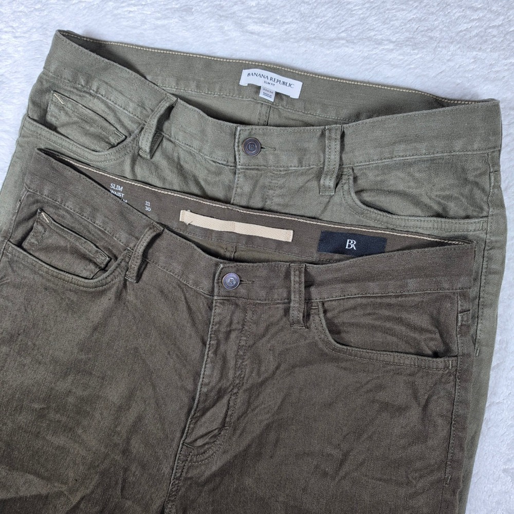 Banana Republic Slim Traveler Mens 33/30 Olive Brown Linen Stretch 869333-05
